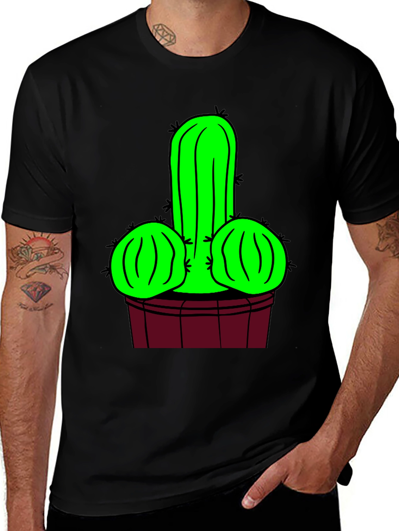 Novelty Cactus Graphic T-Shirt - Black