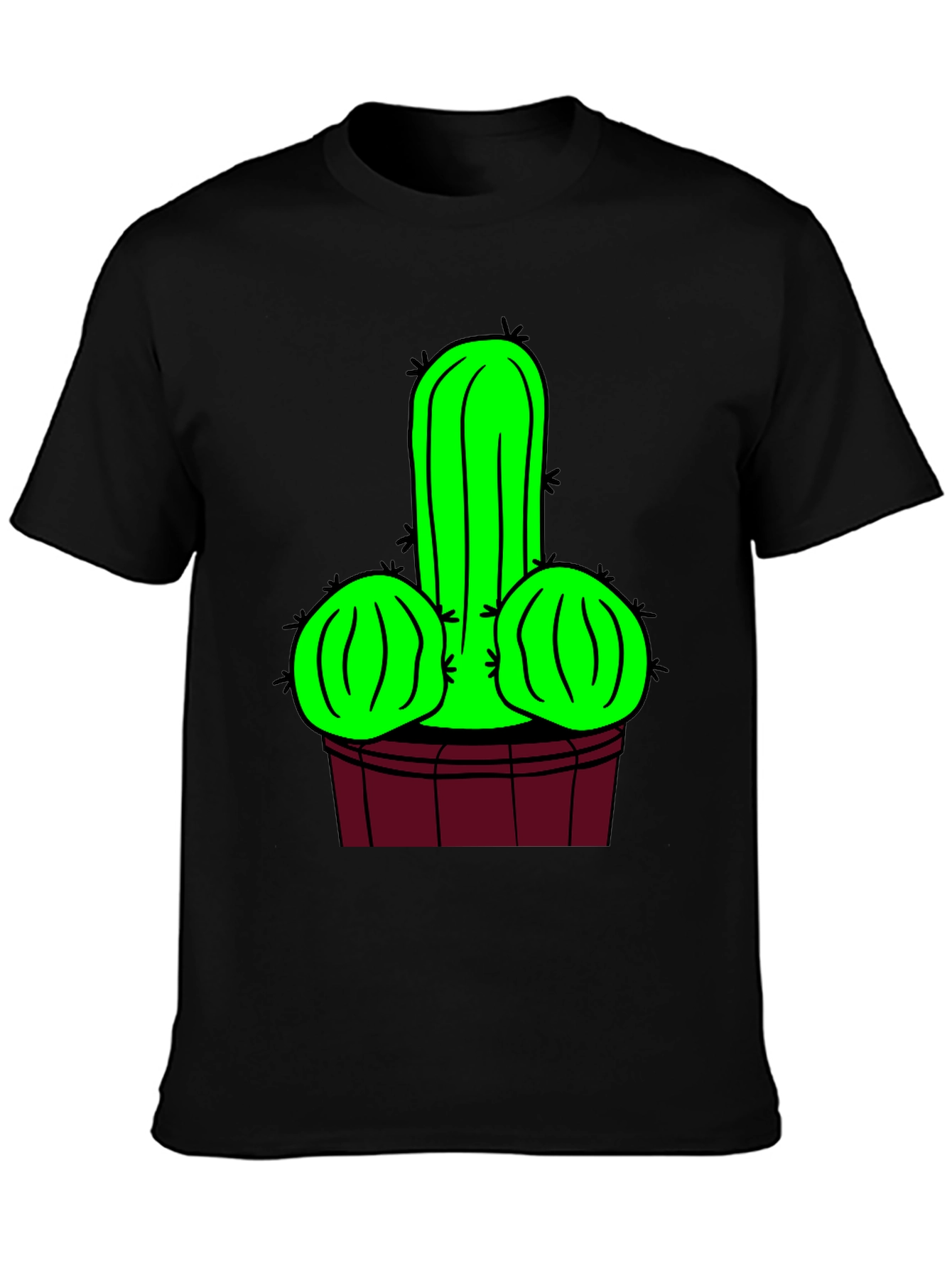 Novelty Cactus Graphic T-Shirt - Black
