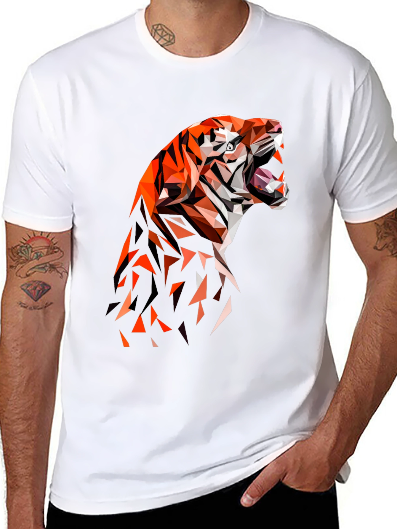 Geometric Tiger Graphic Black T-Shirt