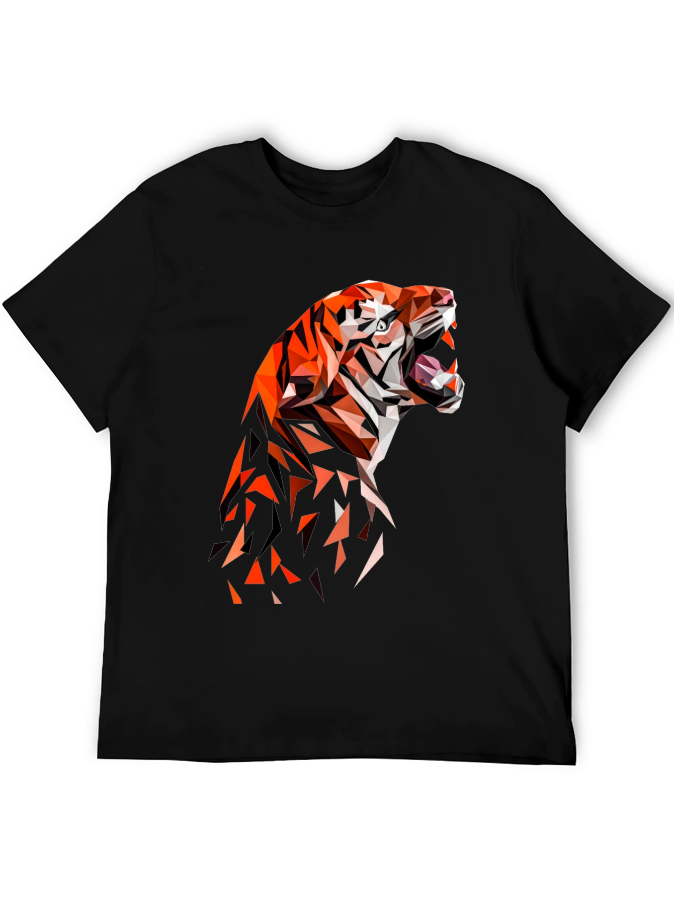 Geometric Tiger Graphic Black T-Shirt