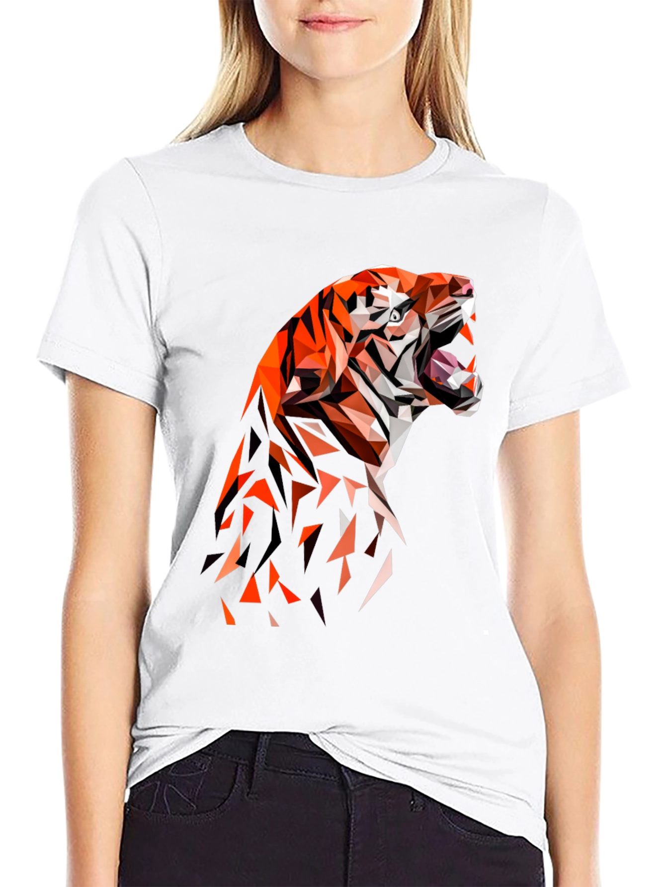 Geometric Tiger Graphic Black T-Shirt