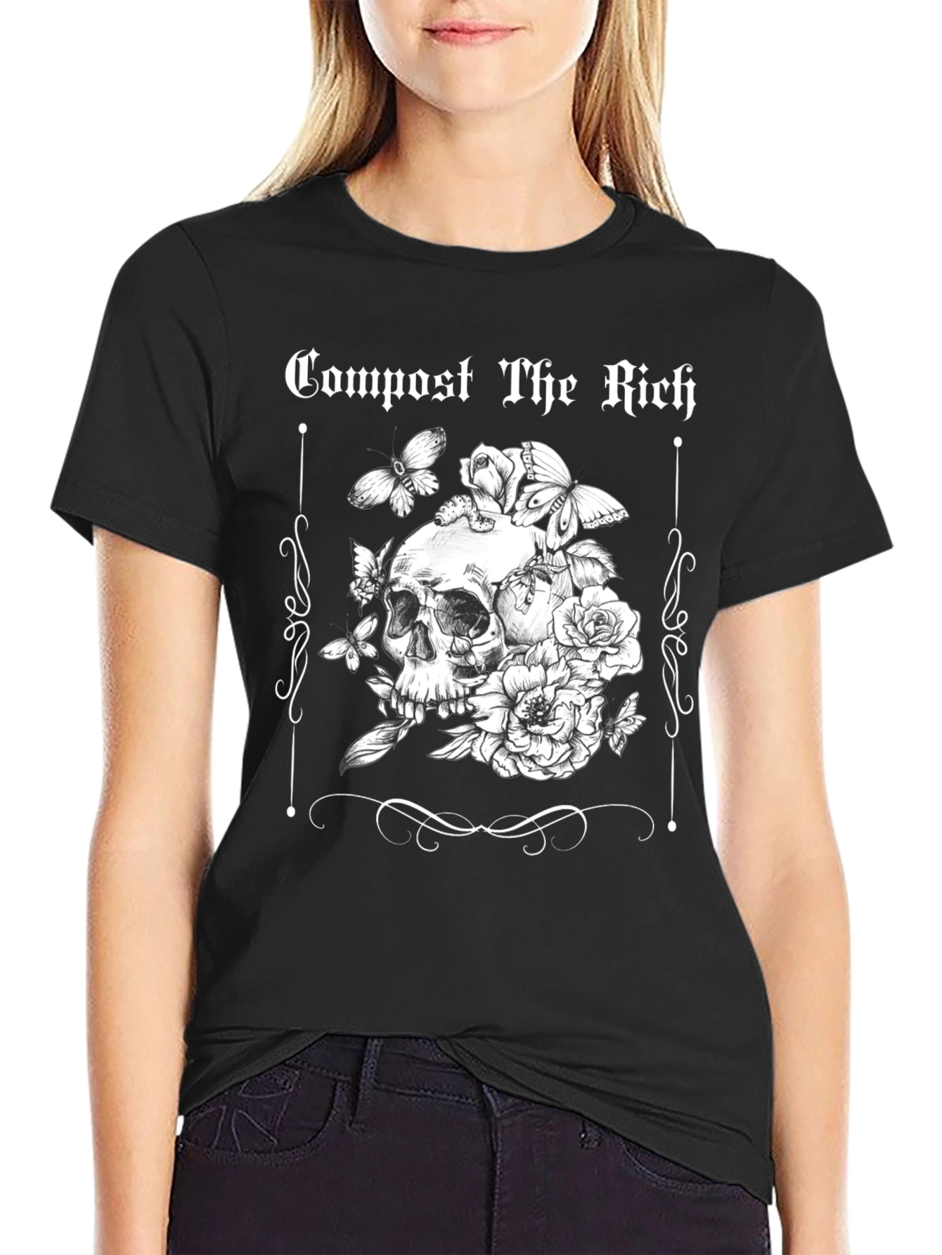 Compost The Rich Skull and Flower Graphic Tee