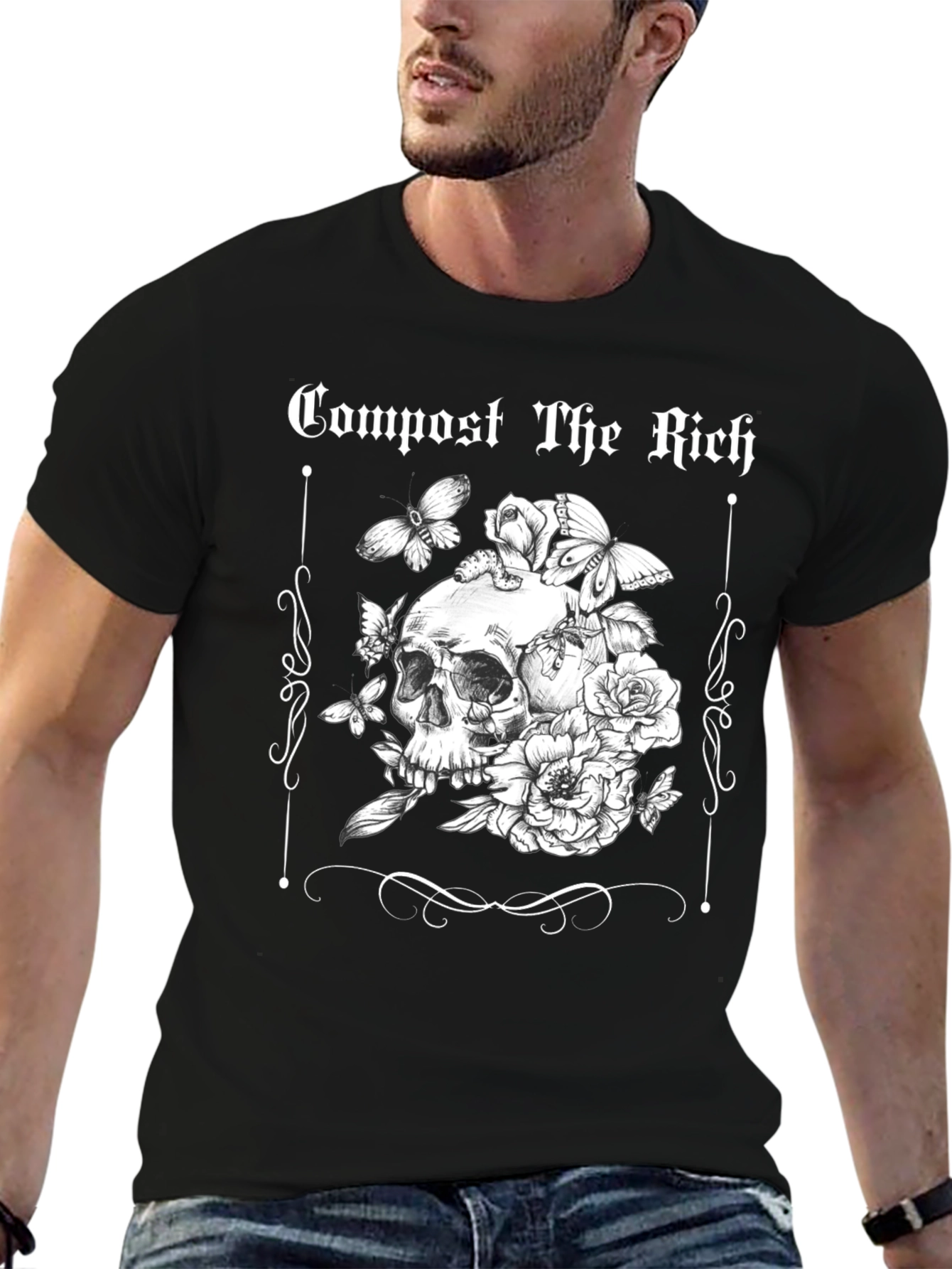 Compost The Rich Skull and Flower Graphic Tee