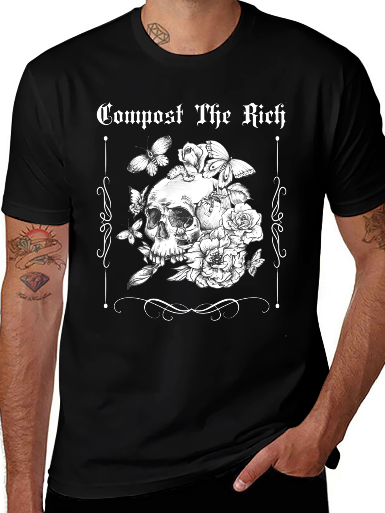 Compost The Rich Skull and Flower Graphic Tee