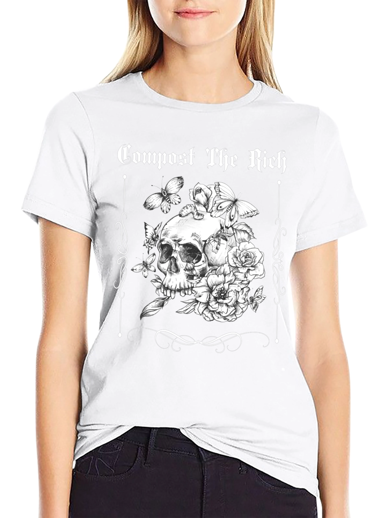 Compost The Rich Skull and Flower Graphic Tee