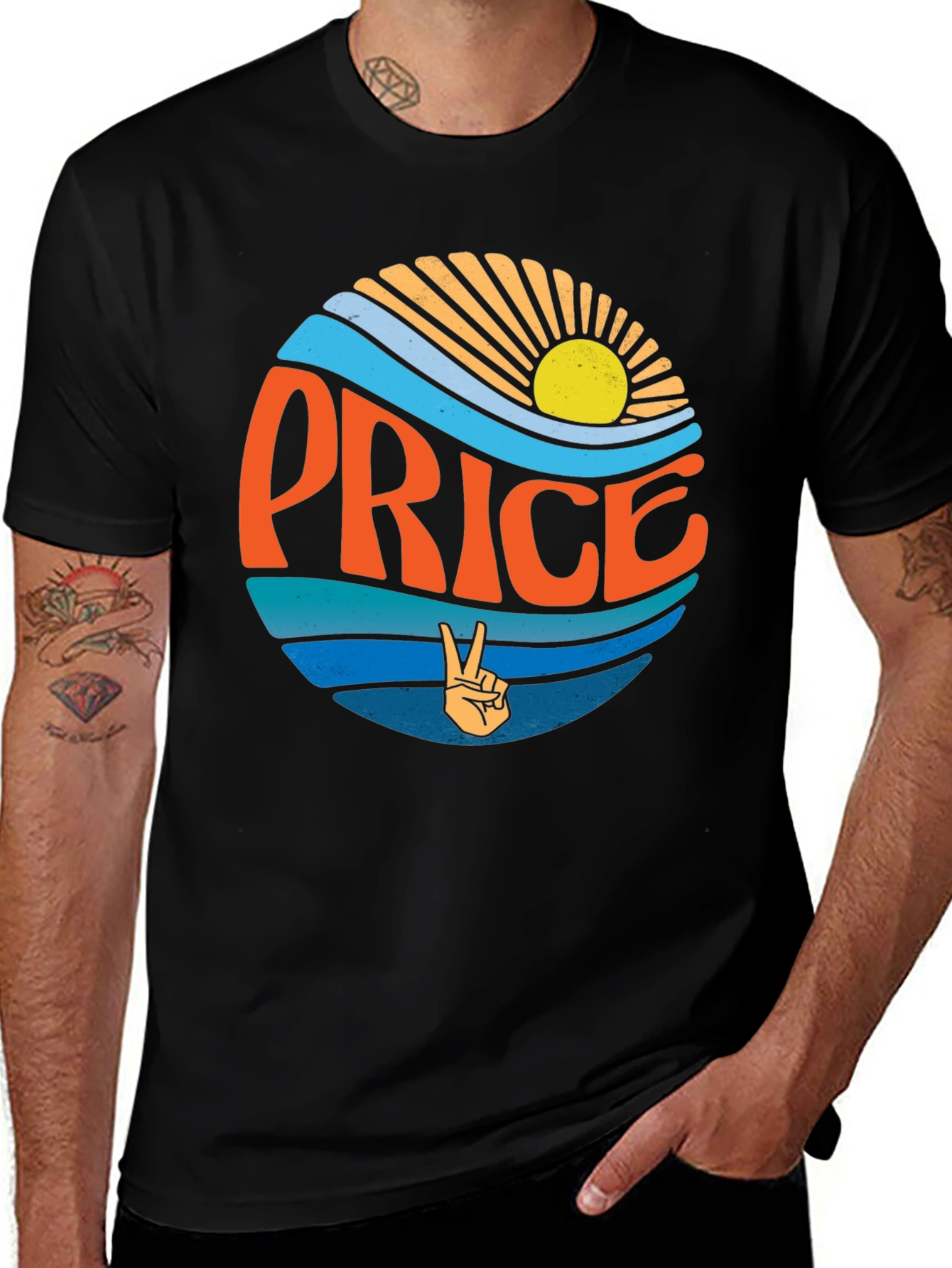 Retro Price T-Shirt - Sun Waves Peace Sign