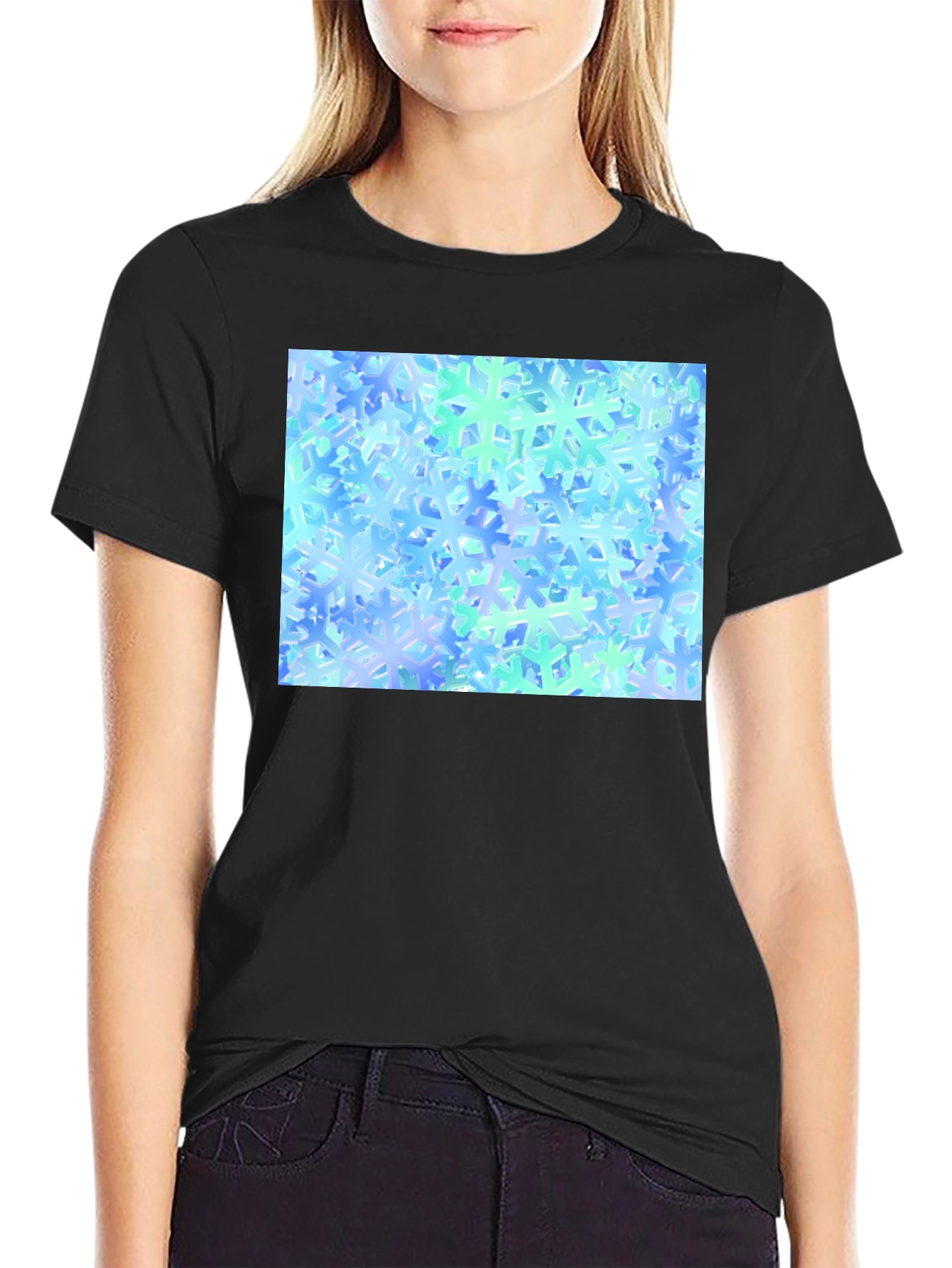Snowflake Pattern Black T-Shirt