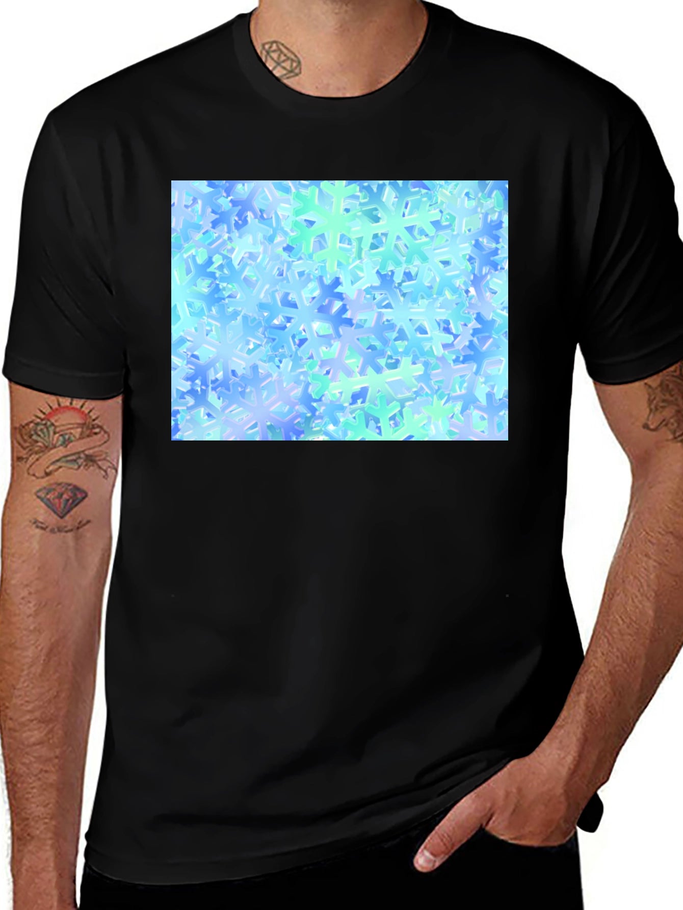 Snowflake Pattern Black T-Shirt