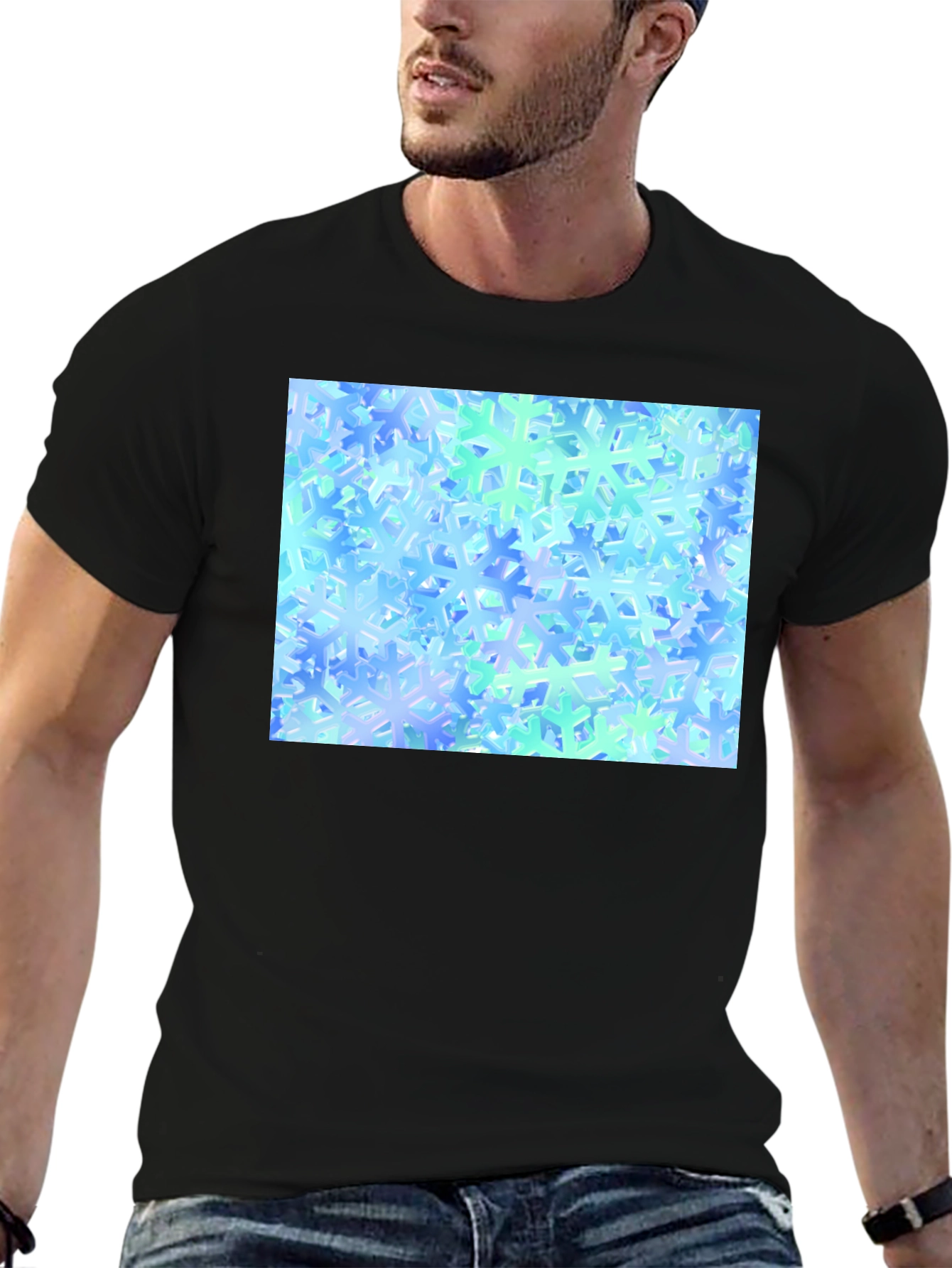 Snowflake Pattern Black T-Shirt
