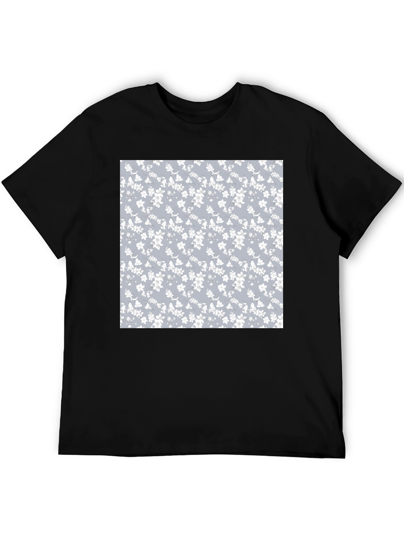 Floral Pattern T-Shirt - Black Cotton Blend