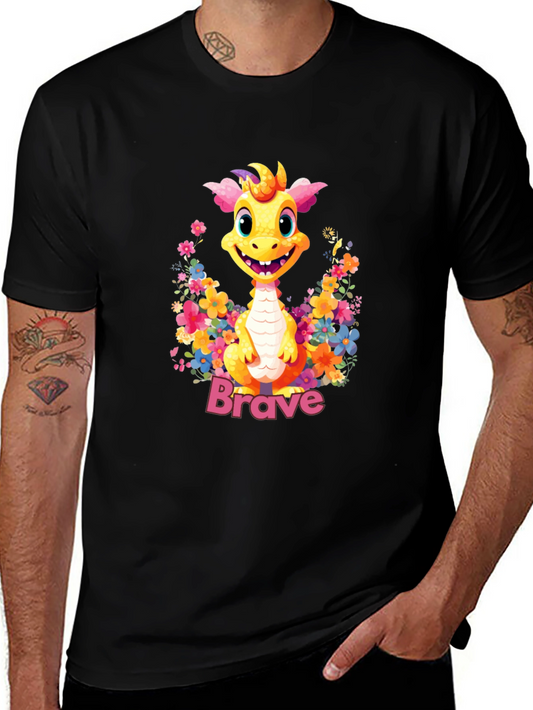 Brave Dragon Graphic Tee - Cute Floral Design