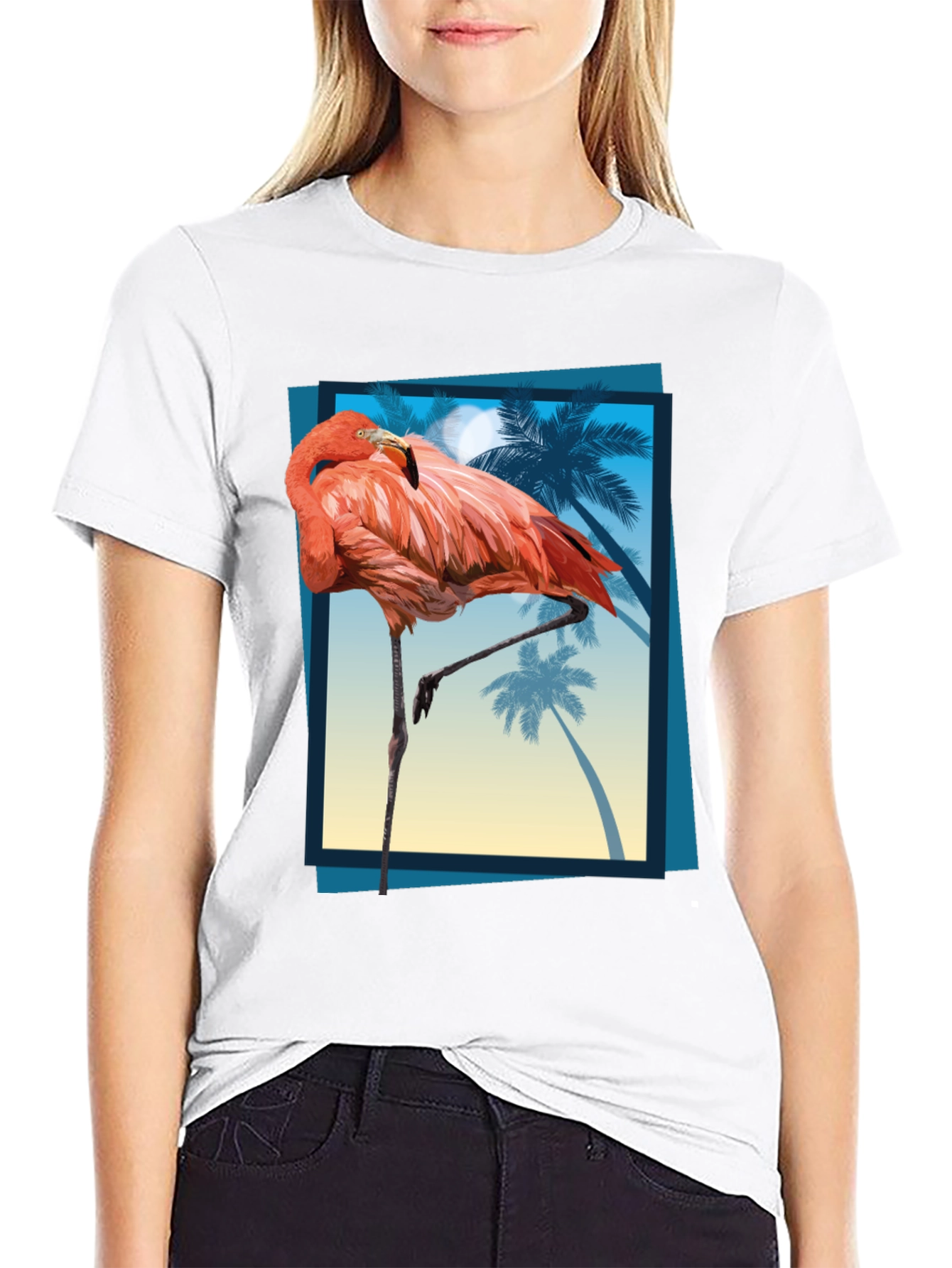 Tropical Flamingo Graphic Tee - Mens Black T-Shirt