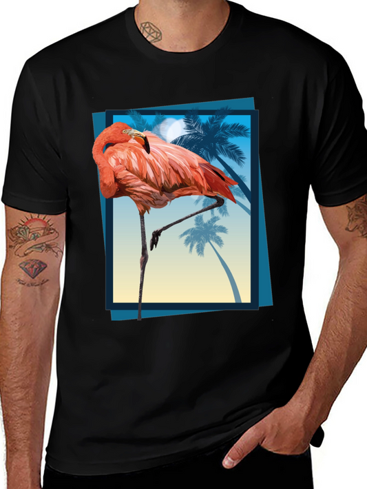Tropical Flamingo Graphic Tee - Mens Black T-Shirt