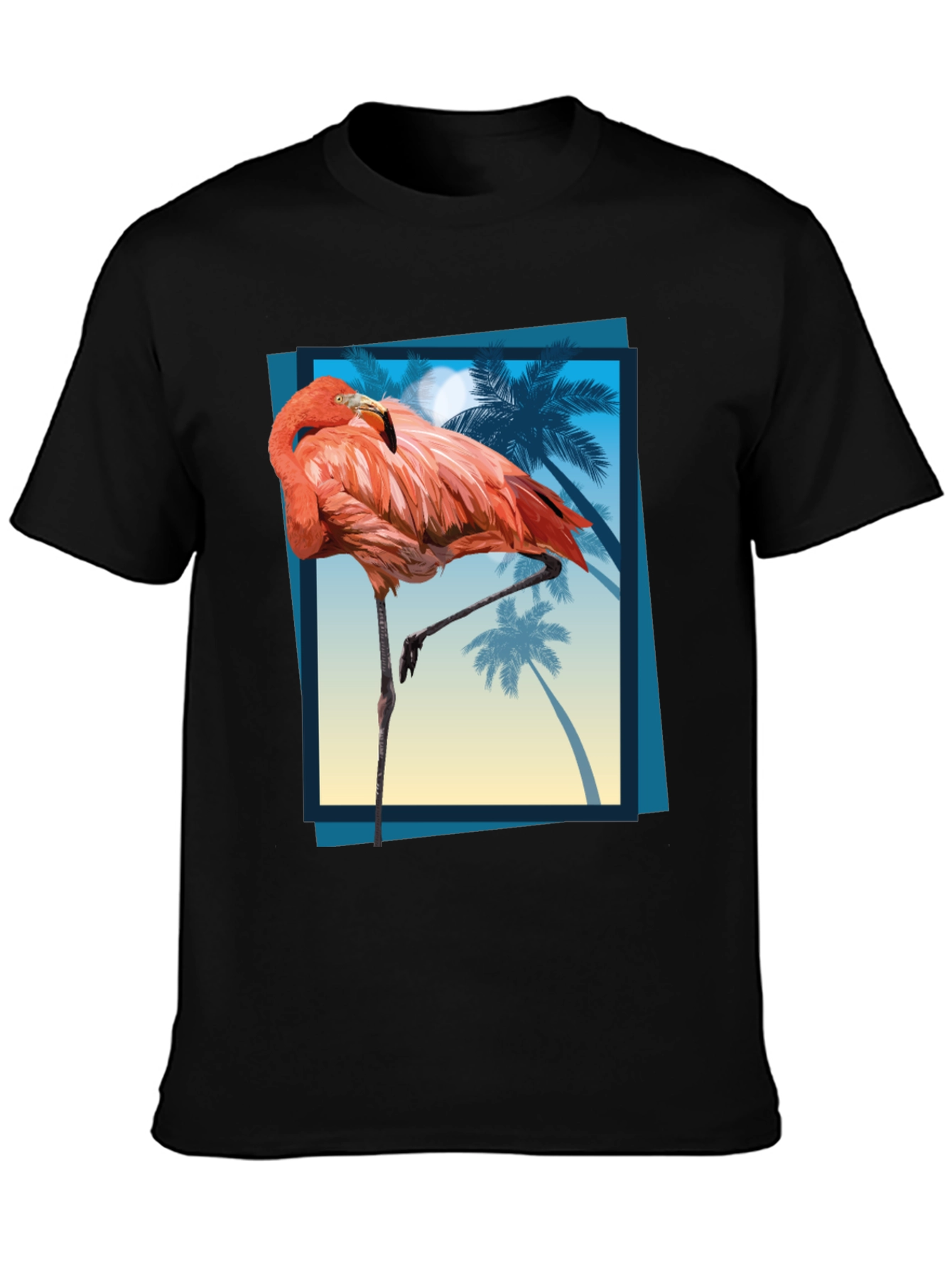 Tropical Flamingo Graphic Tee - Mens Black T-Shirt