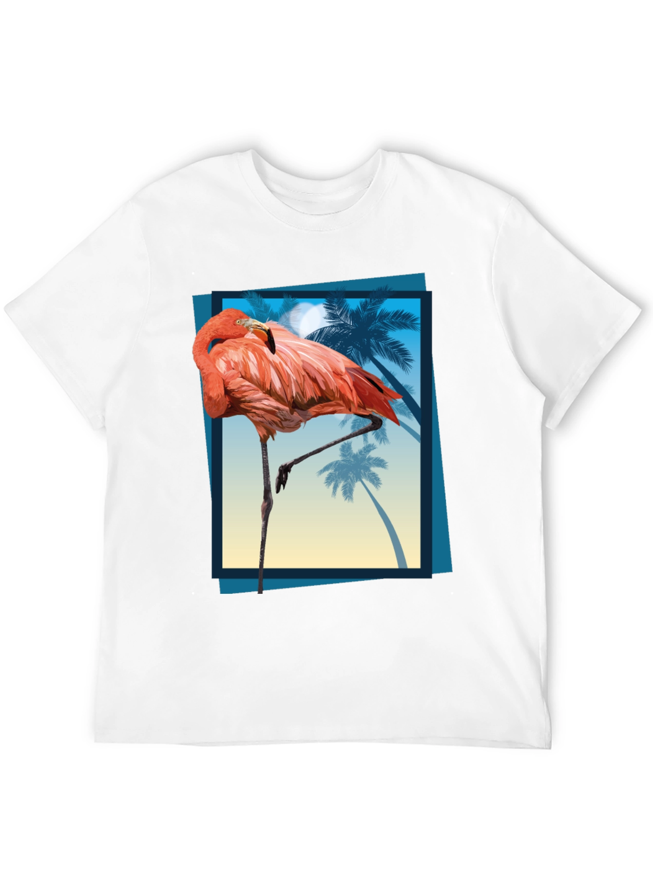 Tropical Flamingo Graphic Tee - Mens Black T-Shirt
