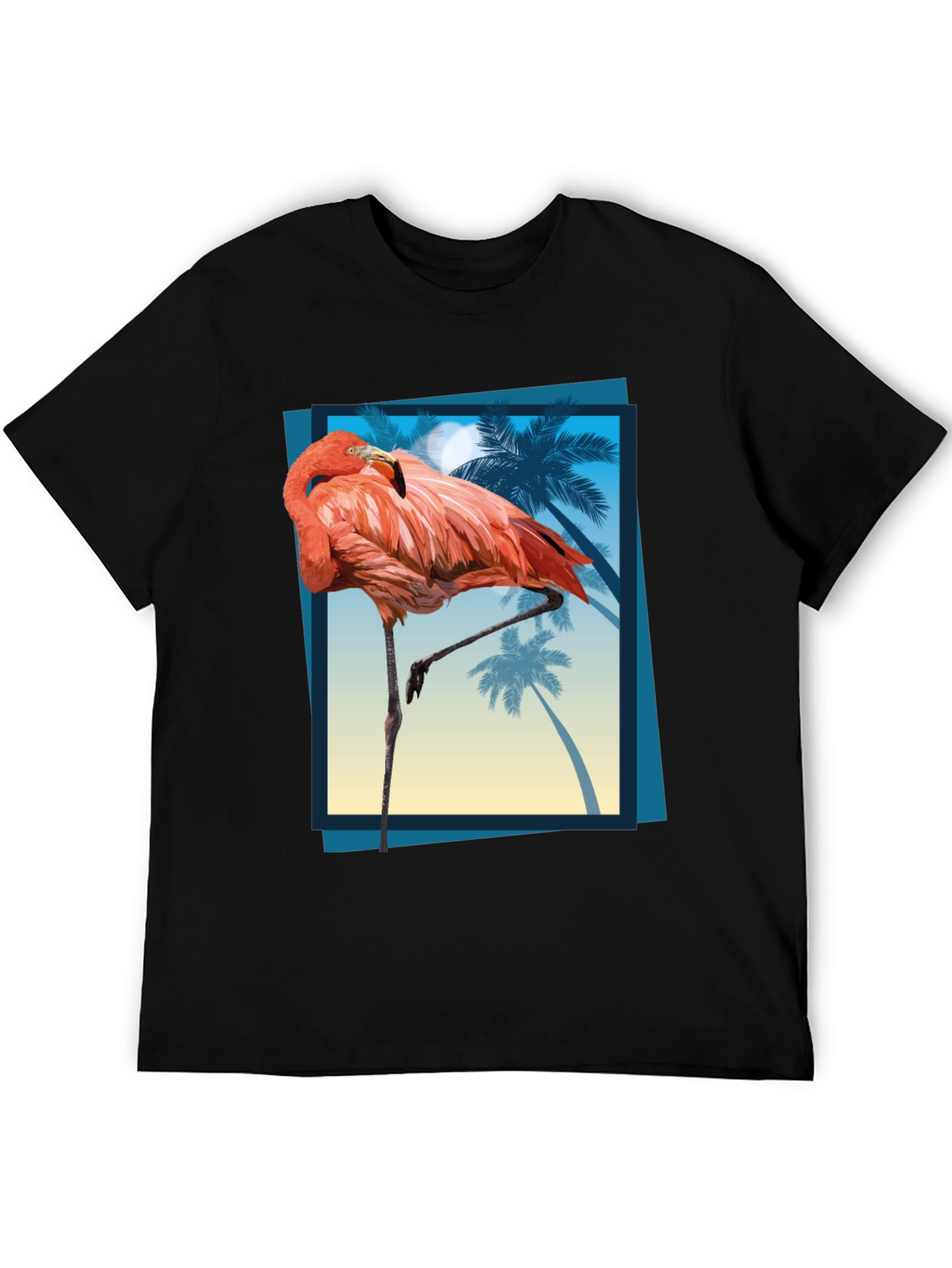 Tropical Flamingo Graphic Tee - Mens Black T-Shirt