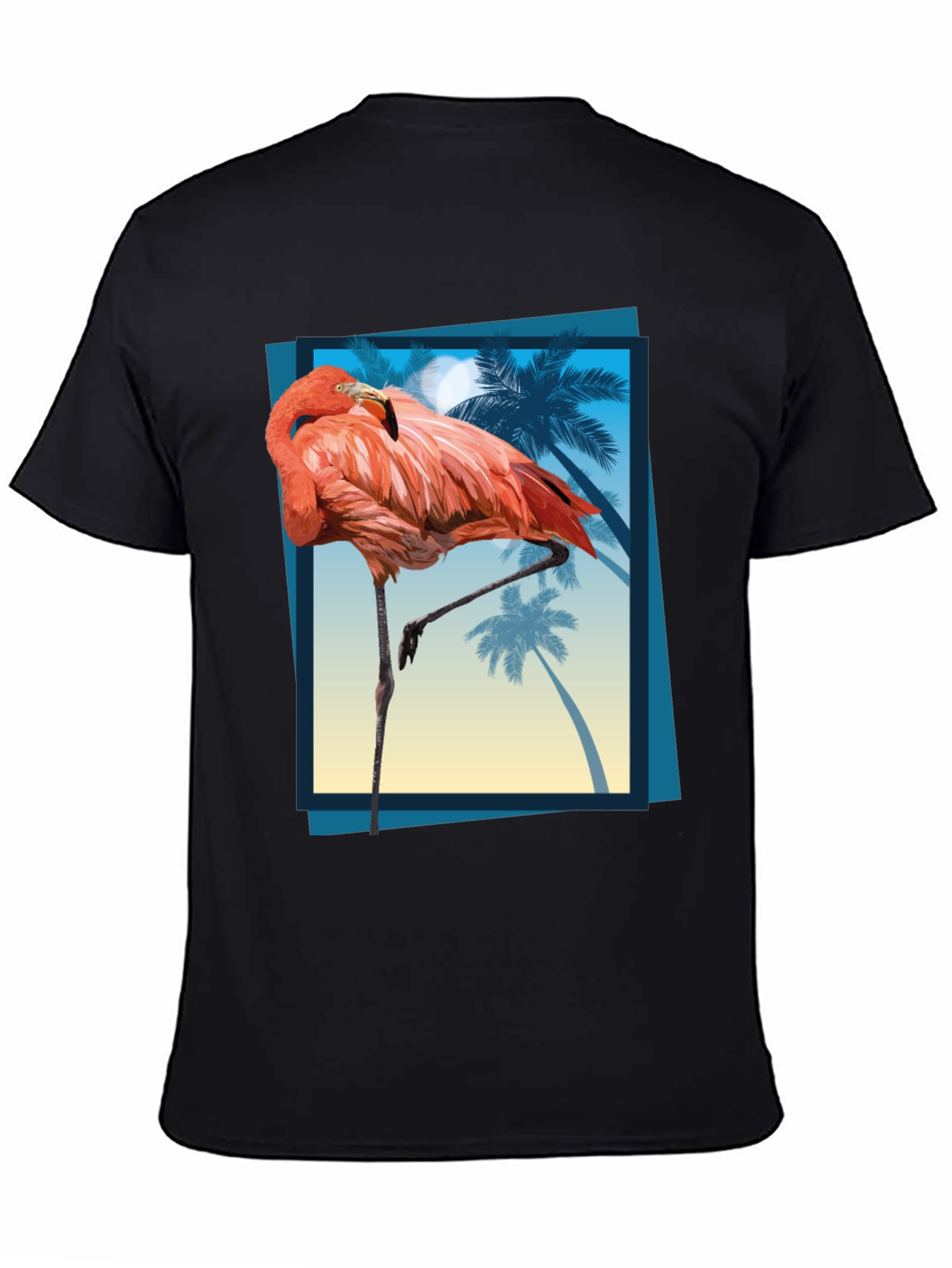Tropical Flamingo Graphic Tee - Mens Black T-Shirt