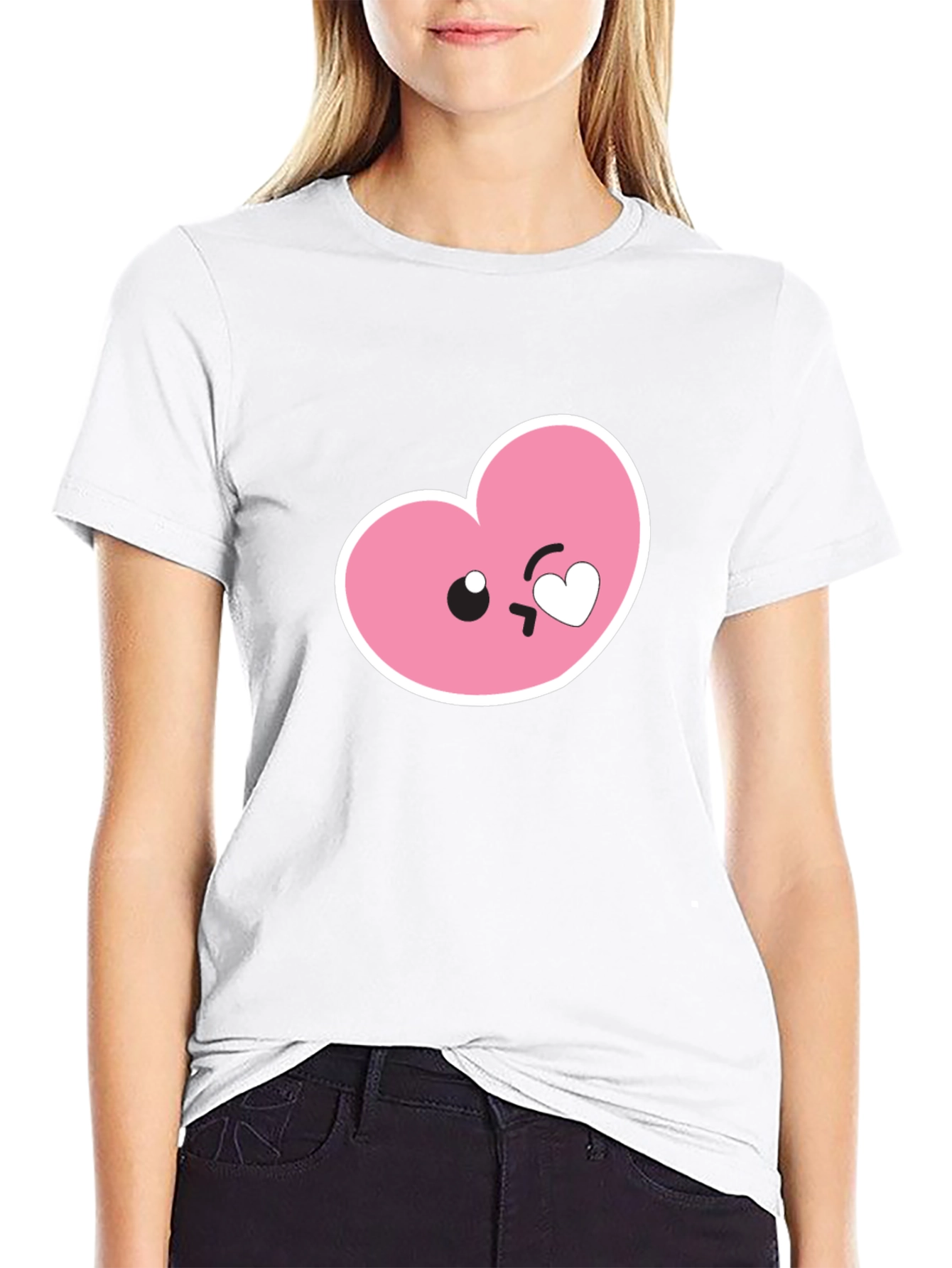 Cute Heart Emoji Graphic Black T-Shirt