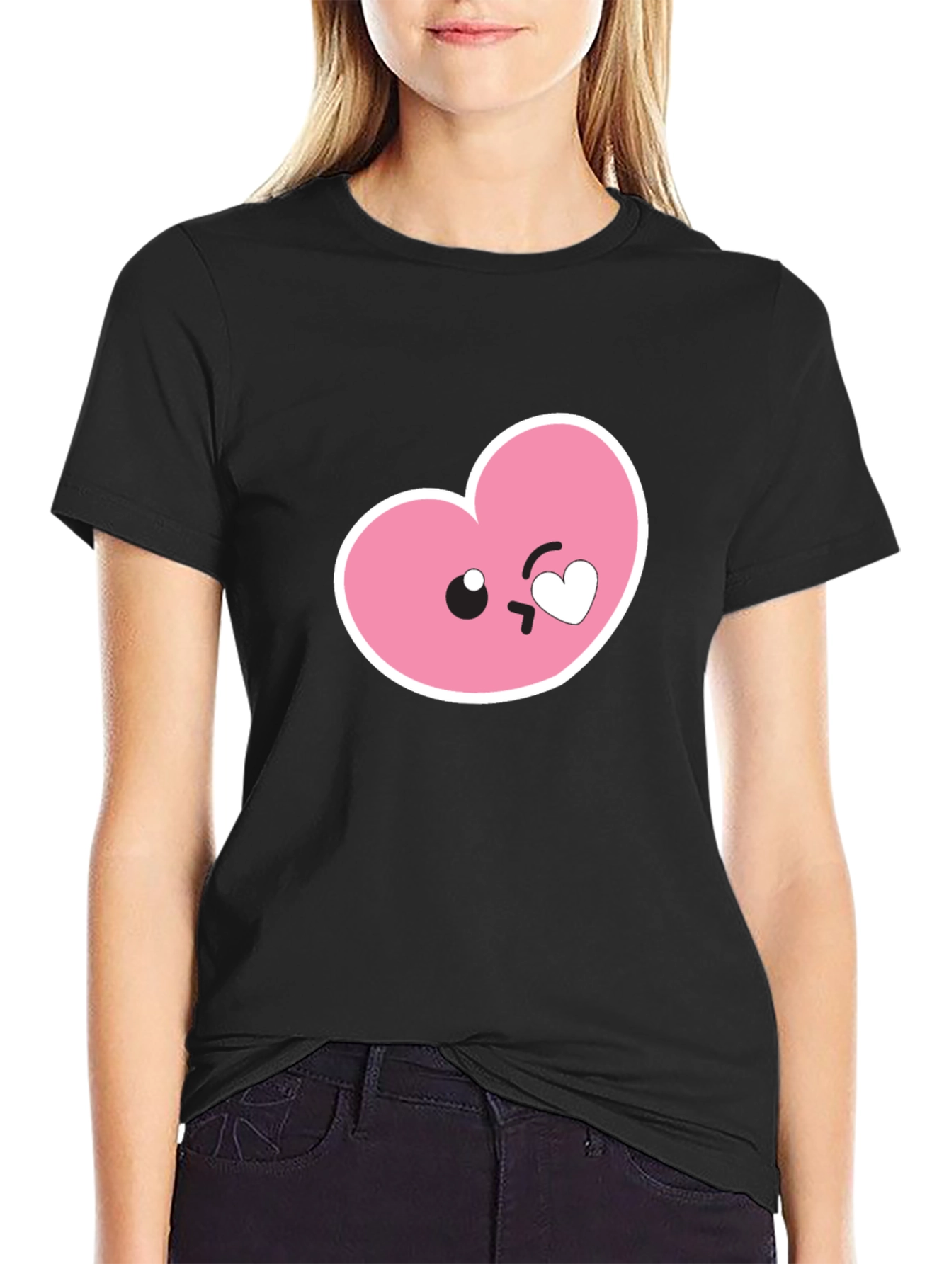 Cute Heart Emoji Graphic Black T-Shirt
