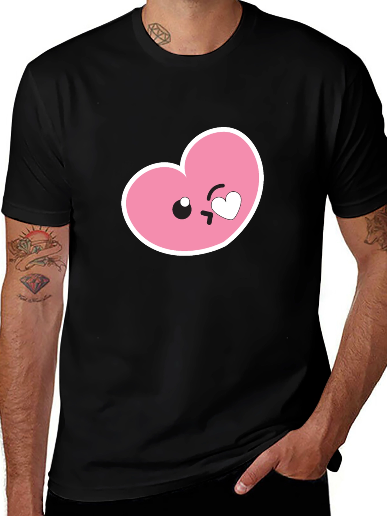 Cute Heart Emoji Graphic Black T-Shirt