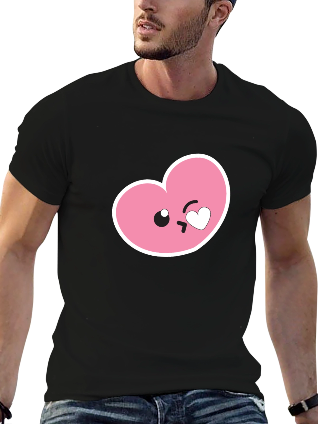 Cute Heart Emoji Graphic Black T-Shirt