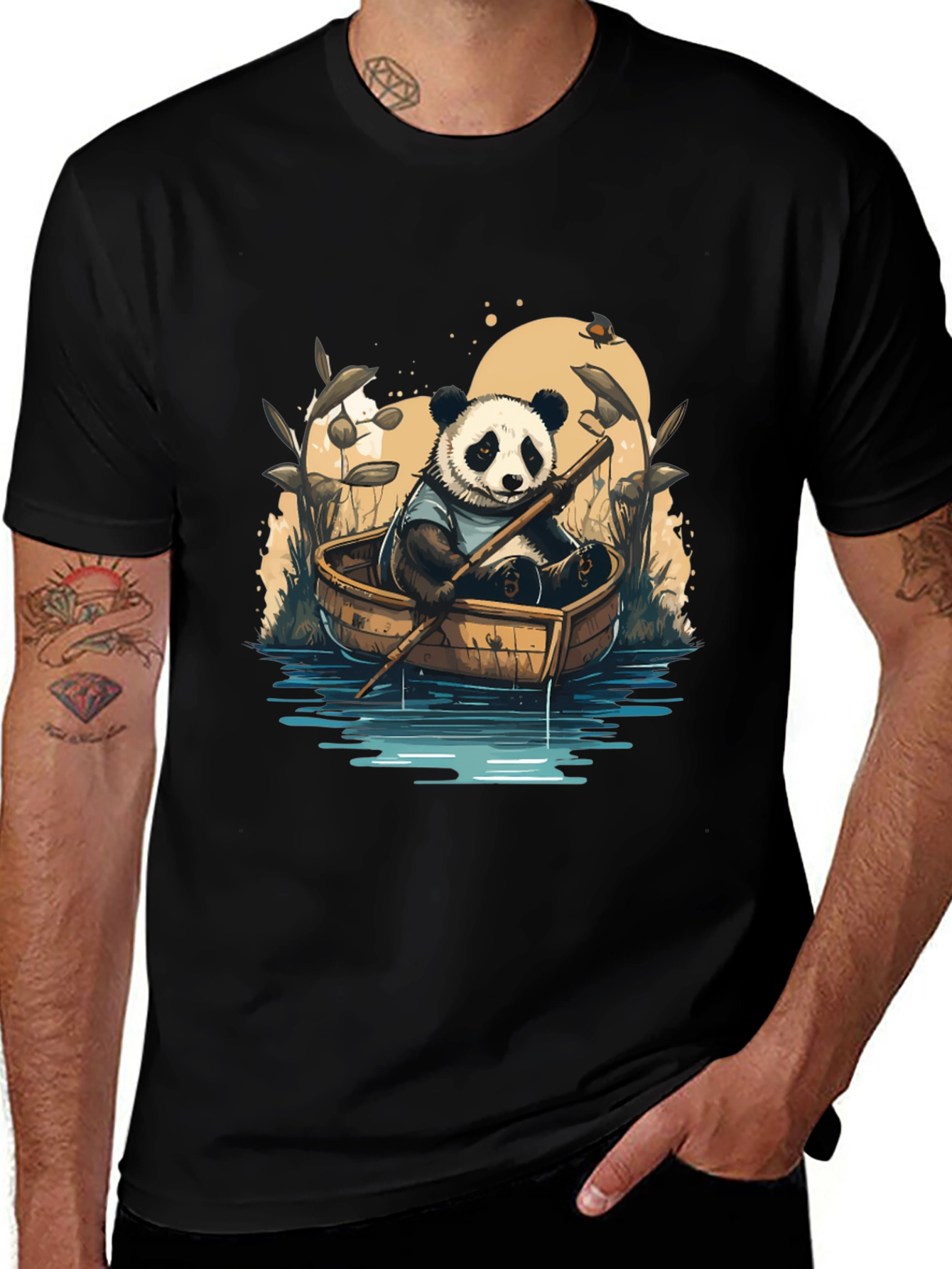 Panda Rowboat T-Shirt - Whimsical Graphic Tee