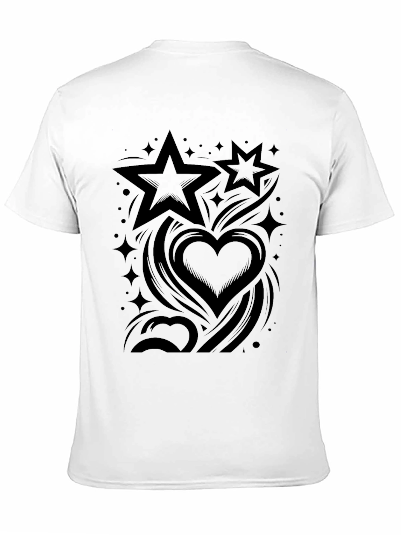 Stylish Black Graphic Tee - Stars & Hearts Design