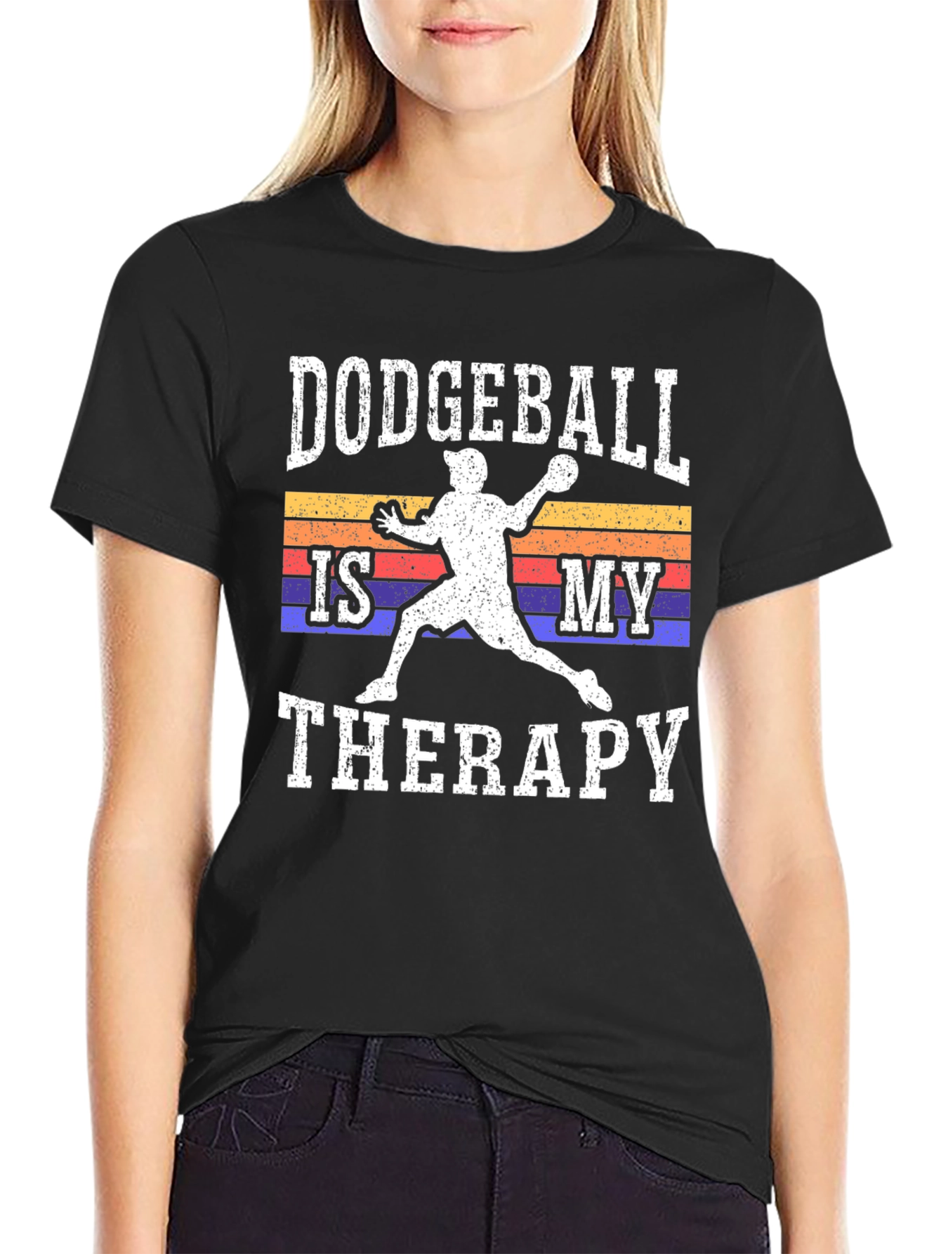 Dodgeball Therapy Graphic Tee - Black Cotton T-Shirt