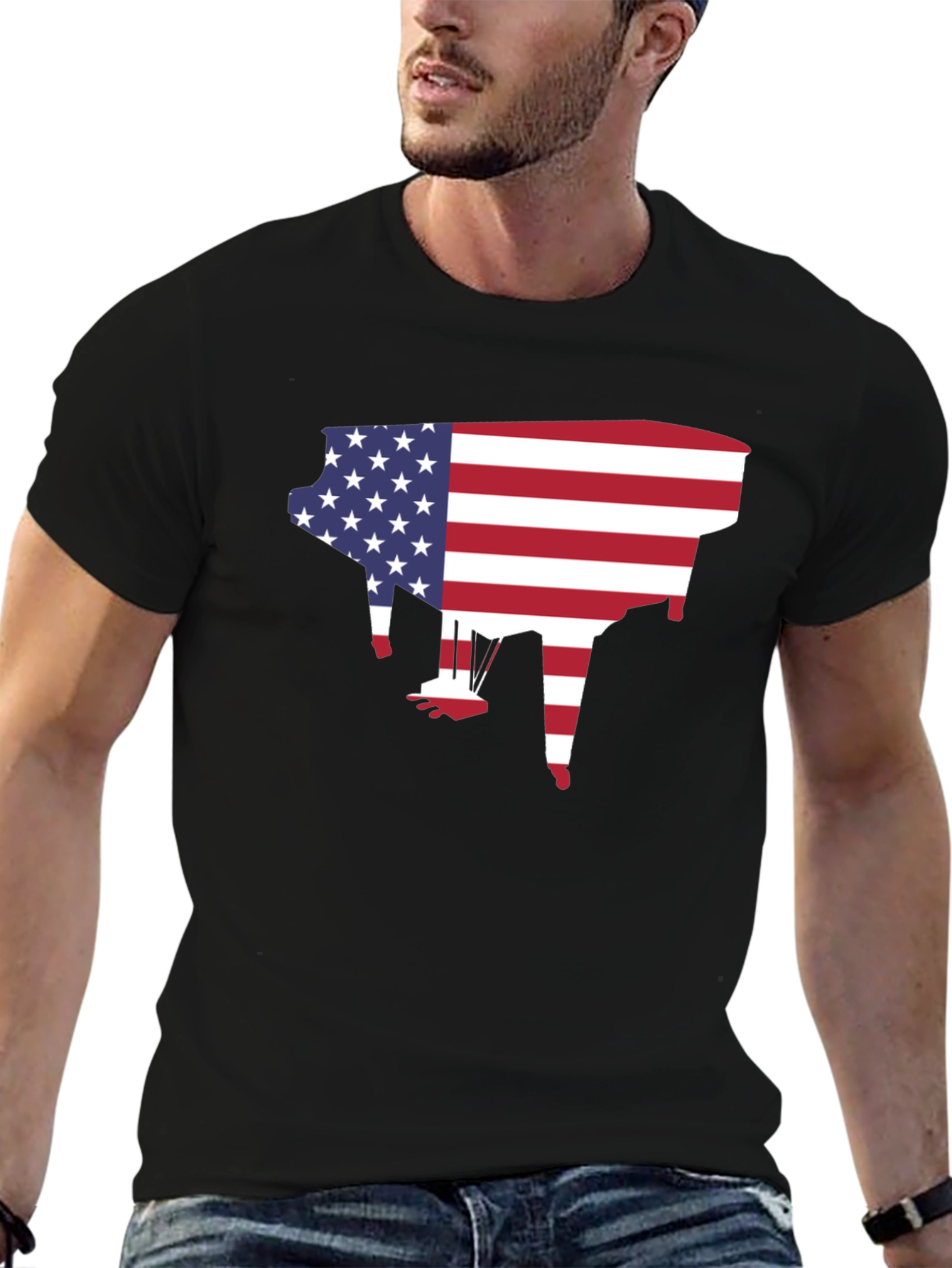 American Flag Piano Graphic T-Shirt