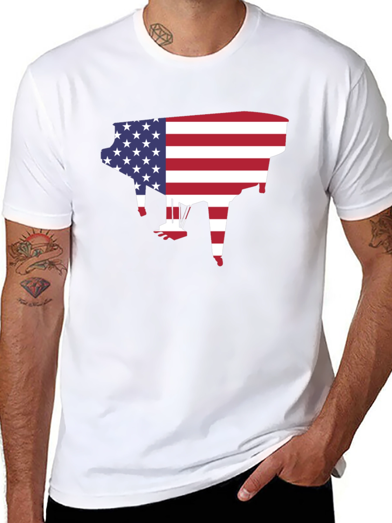 American Flag Piano Graphic T-Shirt