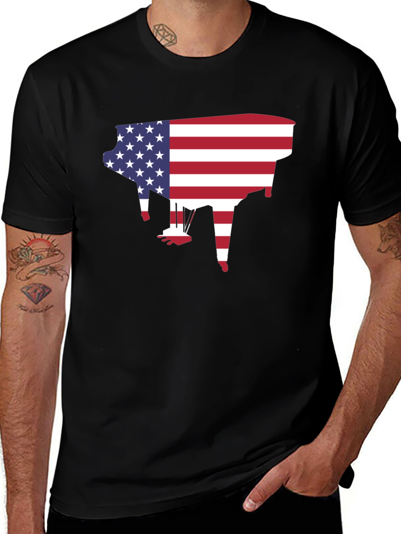 American Flag Piano Graphic T-Shirt