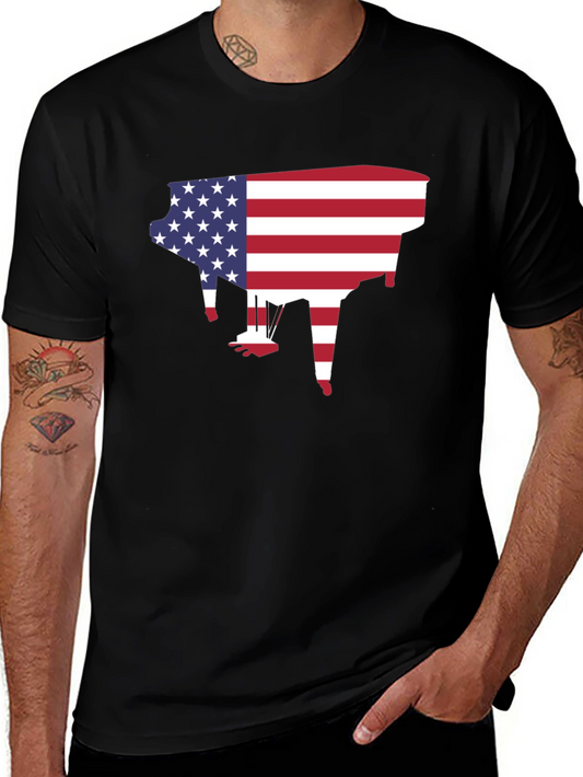 American Flag Piano Graphic T-Shirt