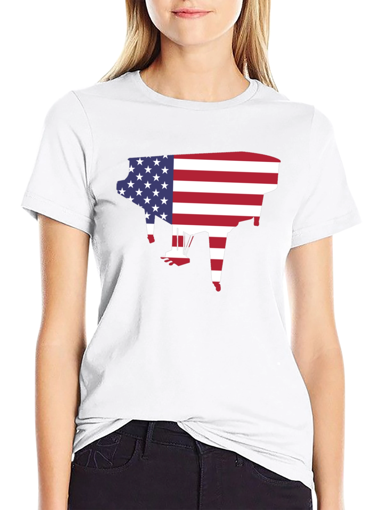 American Flag Piano Graphic T-Shirt
