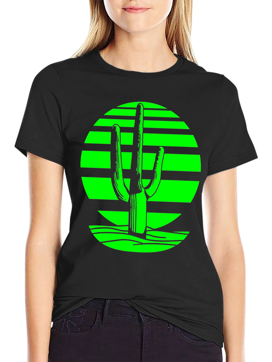 Retro Desert Cactus T-Shirt - Green on Black