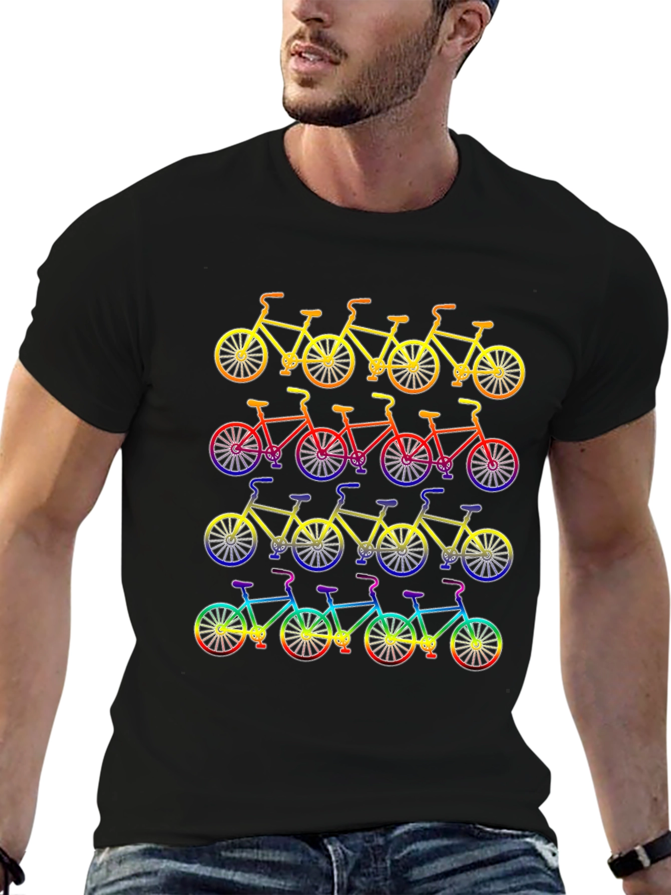 Mens Black Bike Pattern T-Shirt