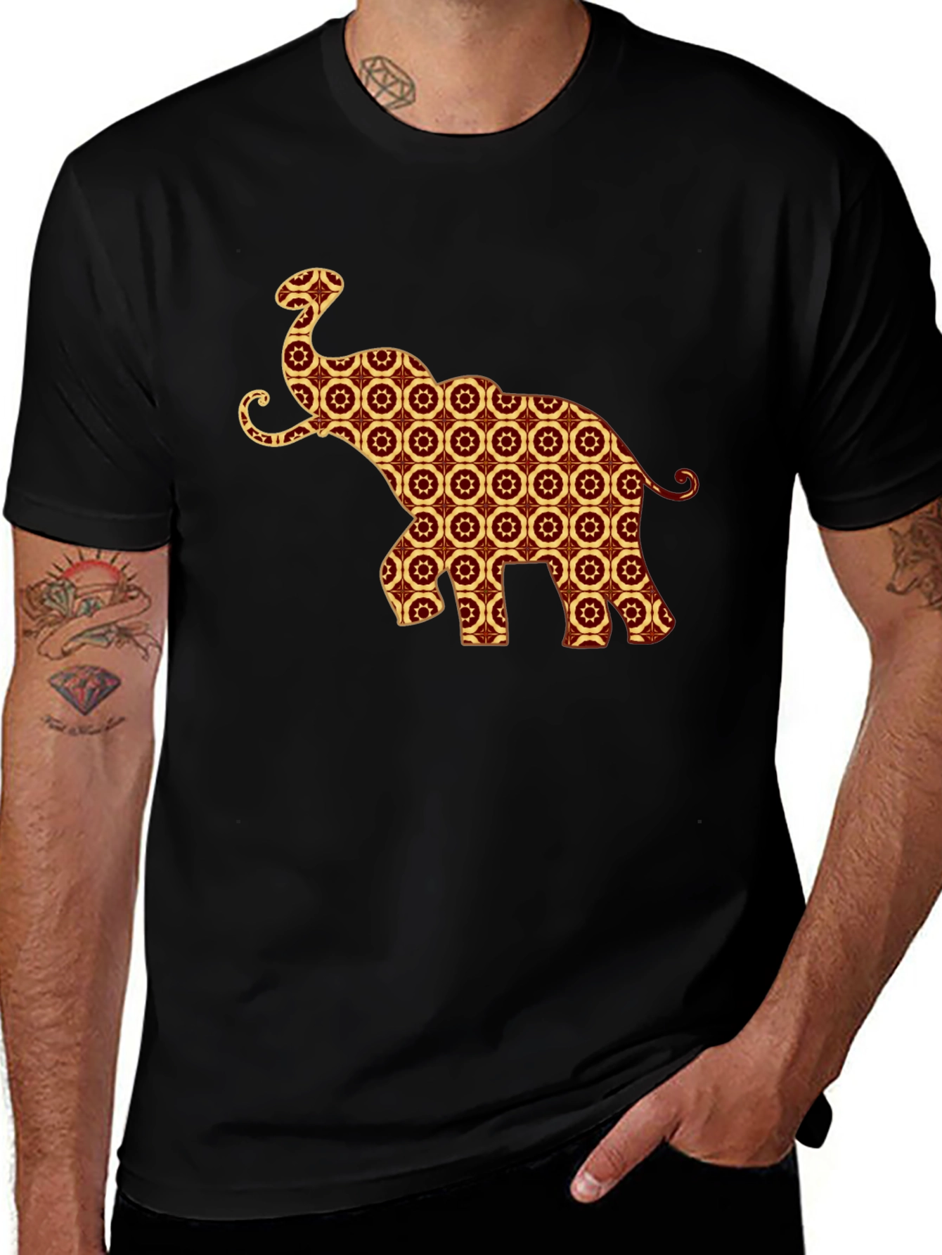 Elephant Pattern T-Shirt - Unique Graphic Tee