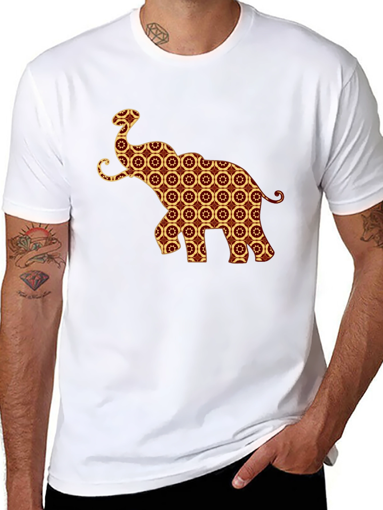 Elephant Pattern T-Shirt - Unique Graphic Tee