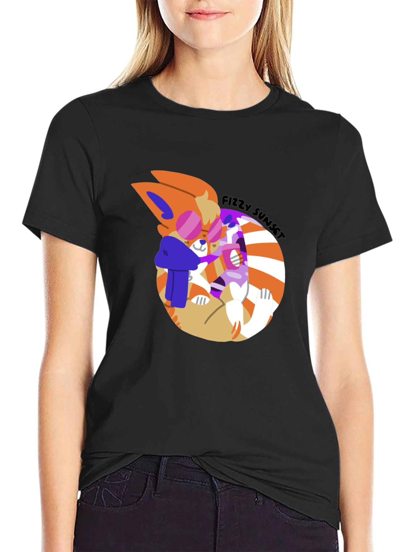 Fizzy Sunset Graphic Tee - Stylish Black T-Shirt
