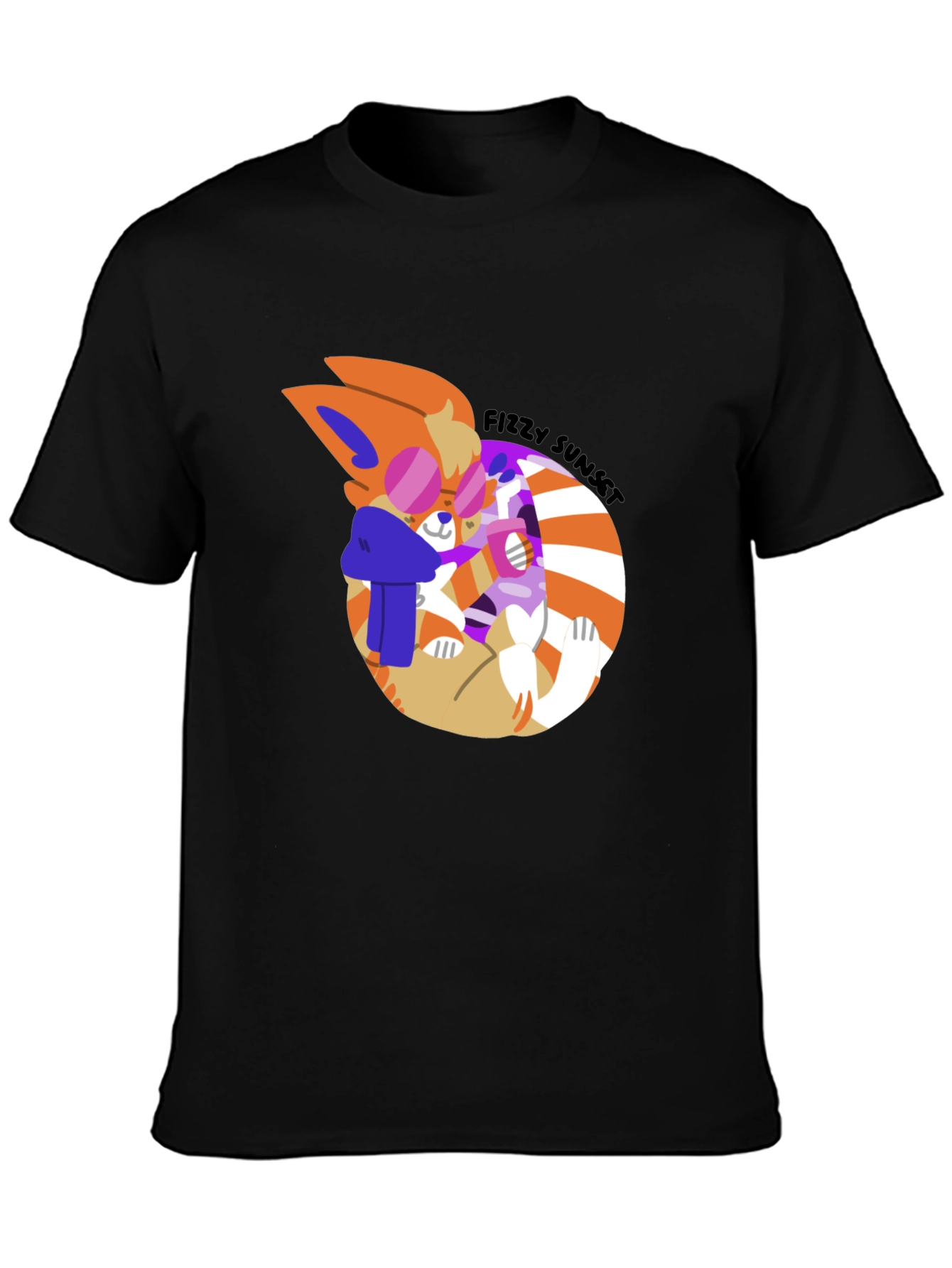 Fizzy Sunset Graphic Tee - Stylish Black T-Shirt