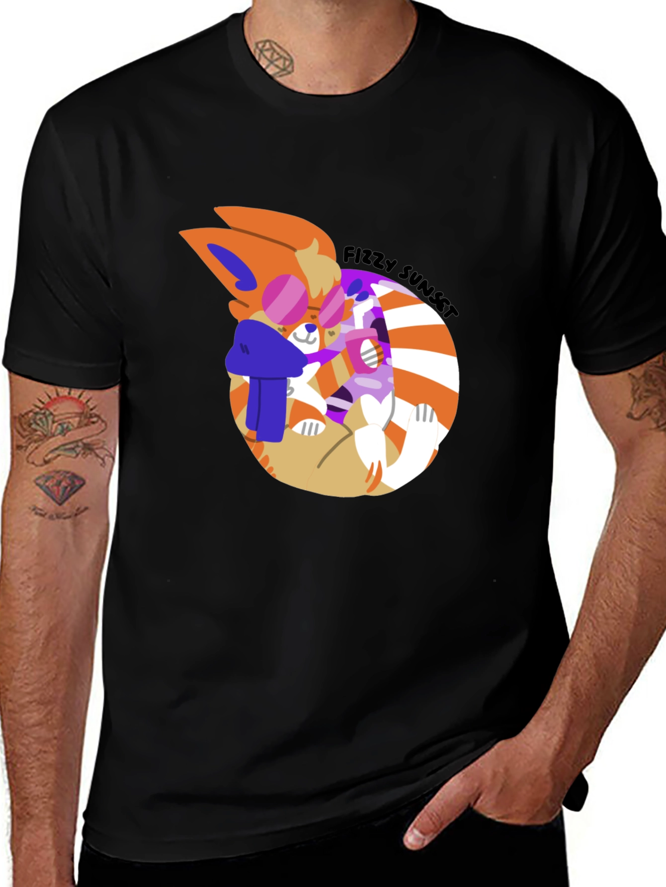 Fizzy Sunset Graphic Tee - Stylish Black T-Shirt