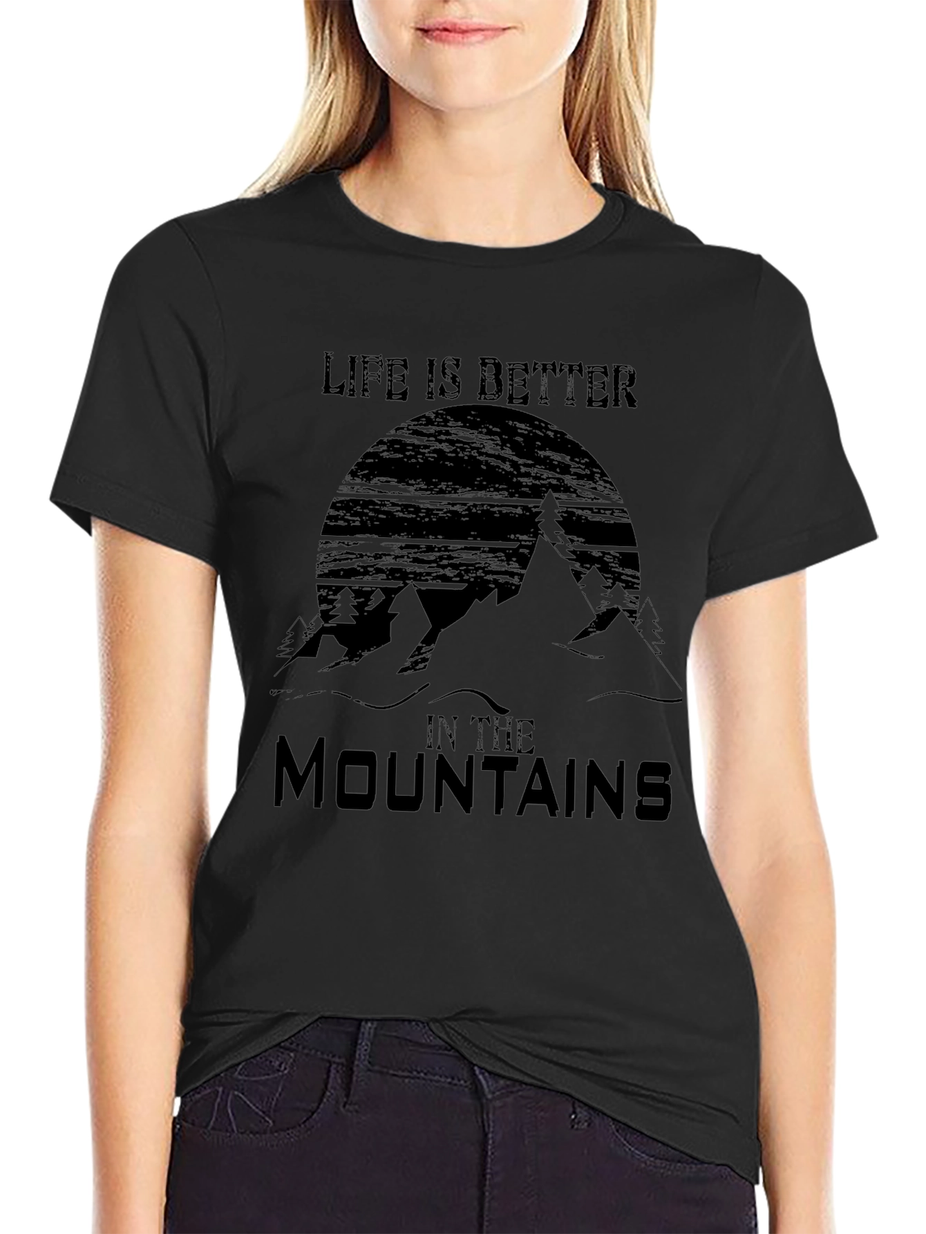 Life is Better in the Mountains Black Graphic T-Shirt