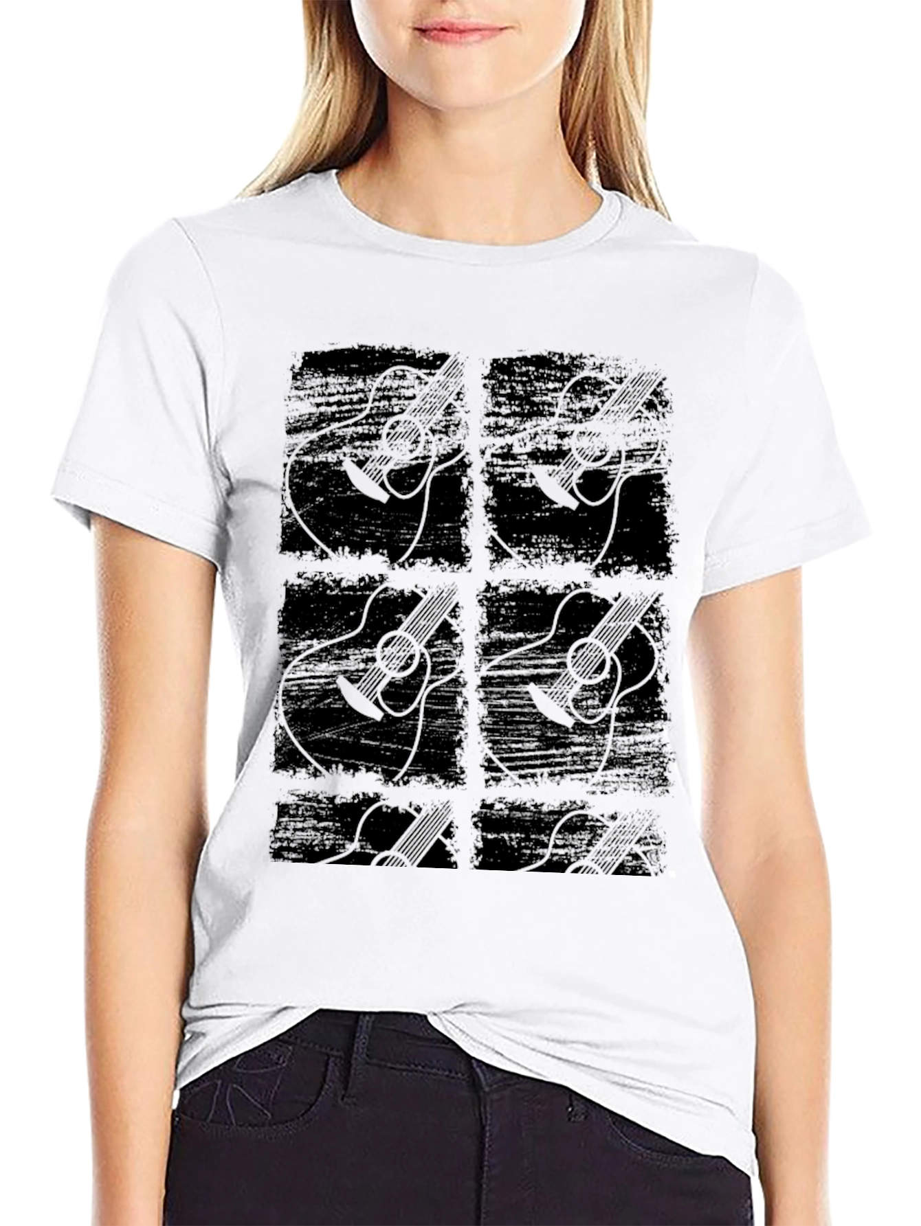 Guitar Graphic Print Black T-Shirt