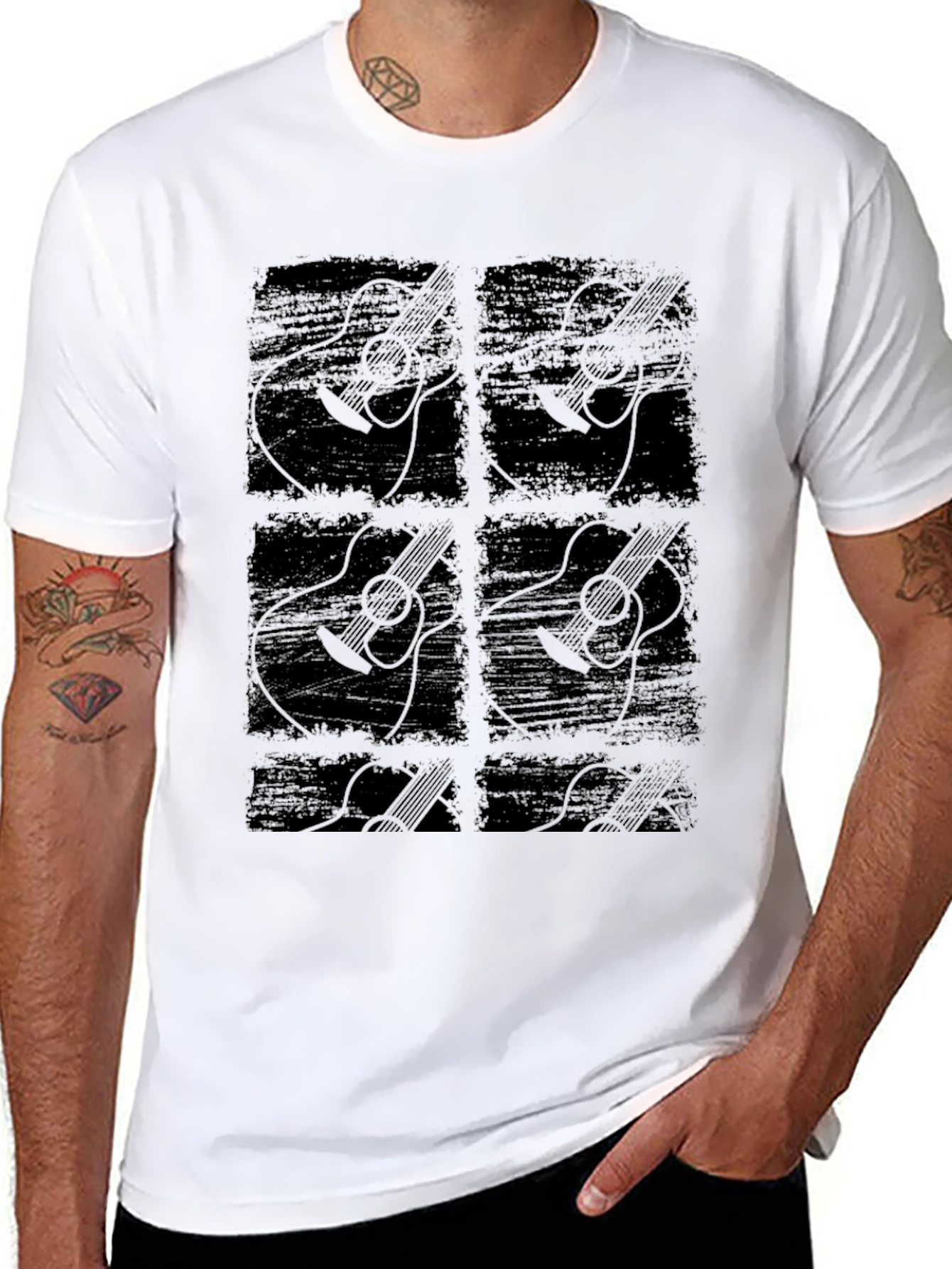 Guitar Graphic Print Black T-Shirt
