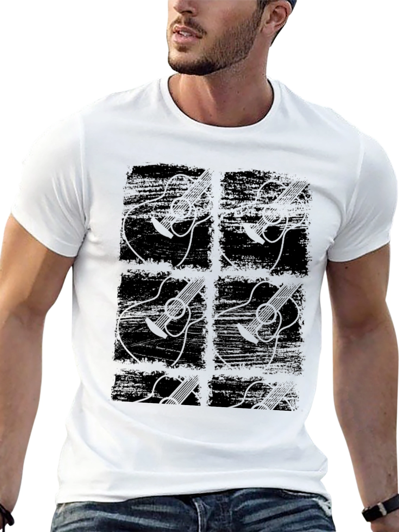 Guitar Graphic Print Black T-Shirt