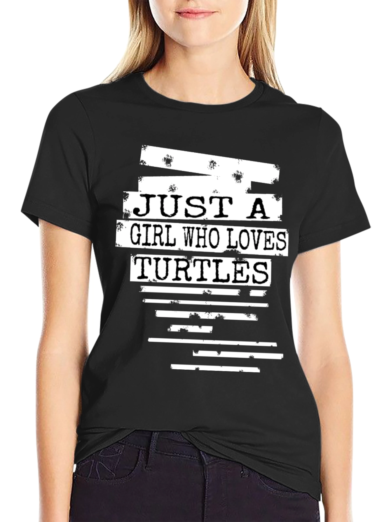 Girl Loves Turtles Black Graphic Tee