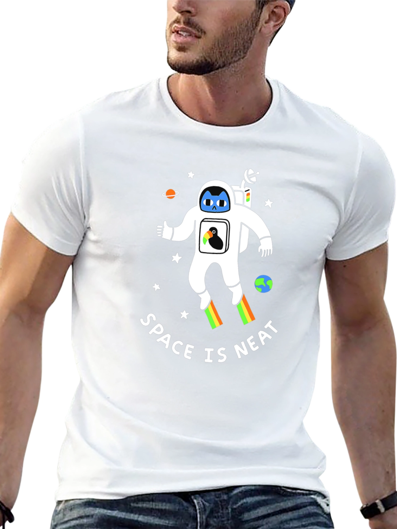 Space is Neat T-Shirt - Astronaut & Penguin Design