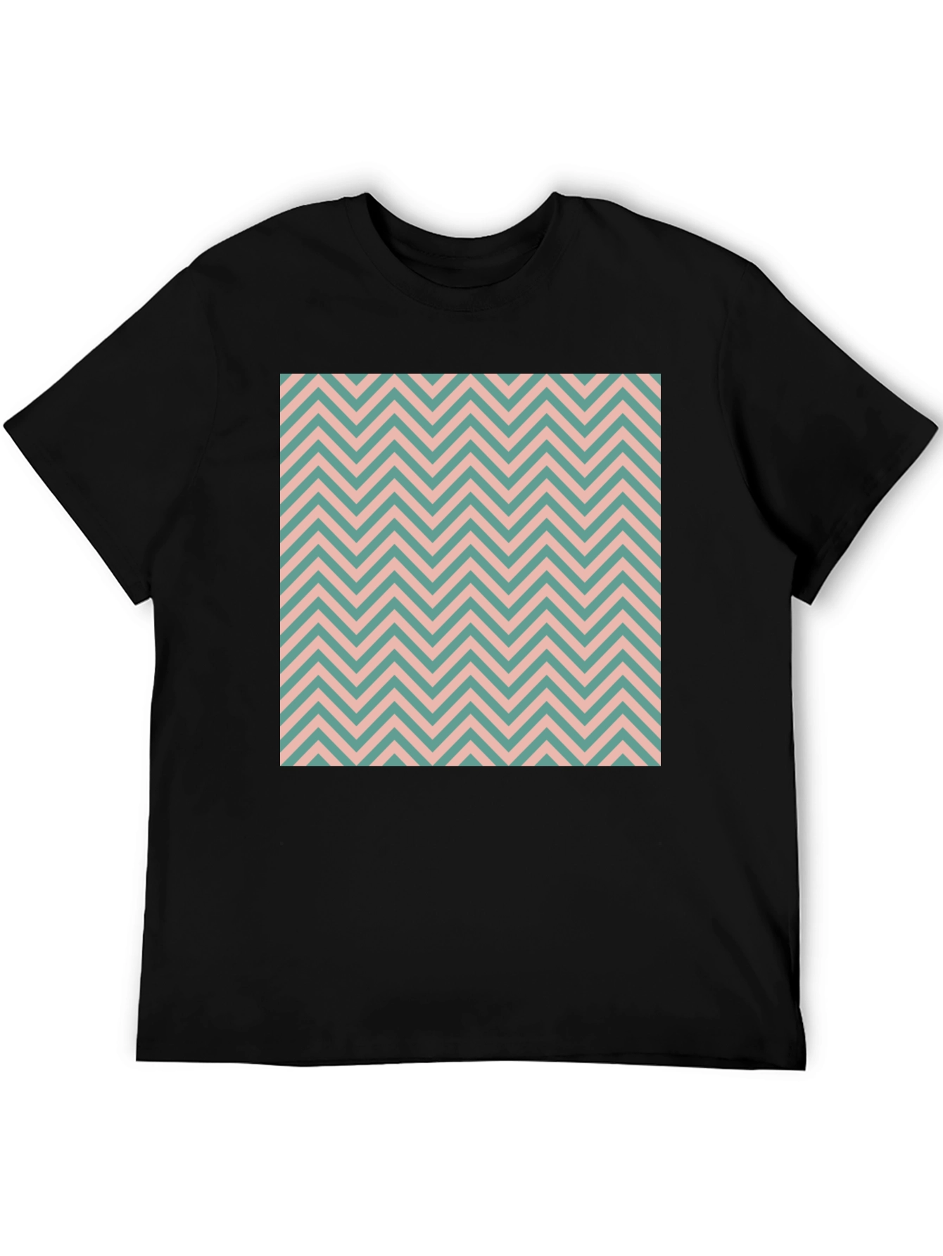Chevron Pattern Black Crew Neck T-Shirt