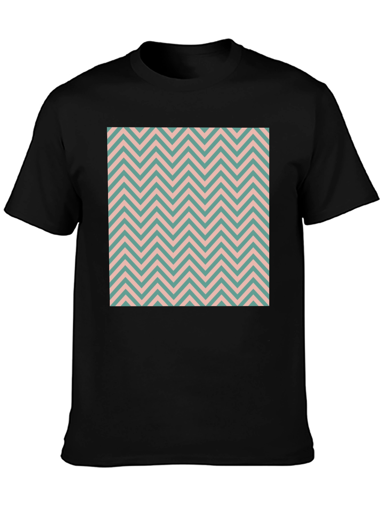 Chevron Pattern Black Crew Neck T-Shirt