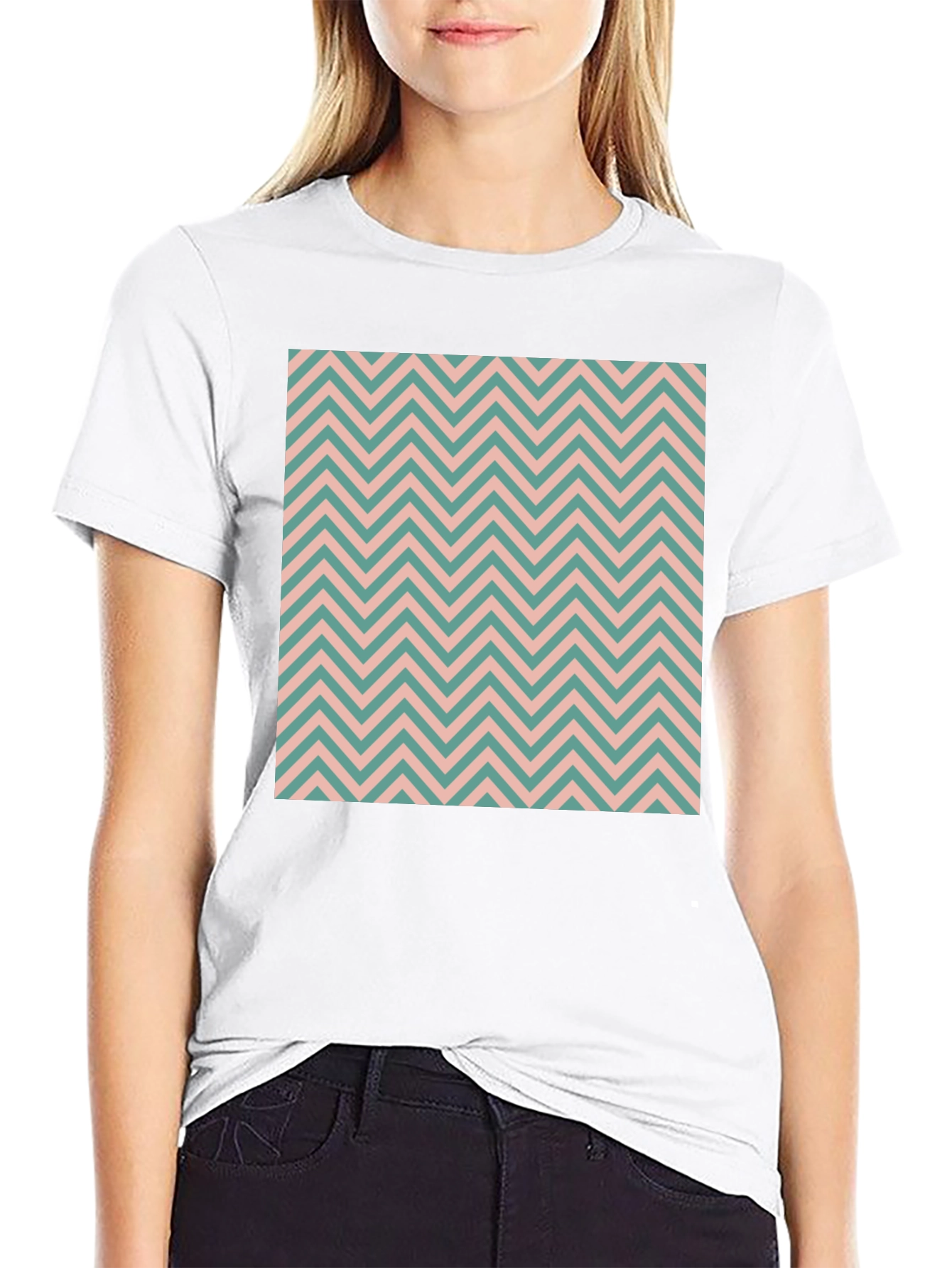 Chevron Pattern Black Crew Neck T-Shirt