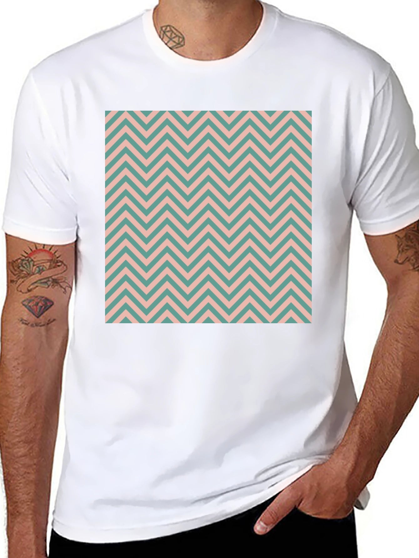 Chevron Pattern Black Crew Neck T-Shirt